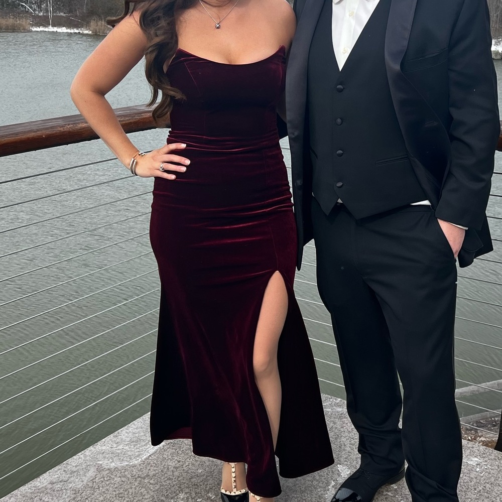 Velvet matron aqua formal gown wedding guest